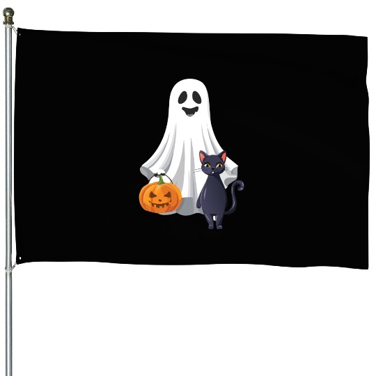 Halloween Ghost Cat Pumpkin House Flags