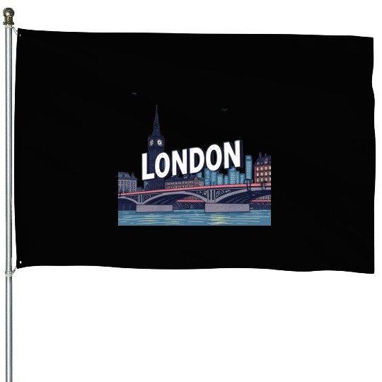 London Night Skyline Illustration House Flags