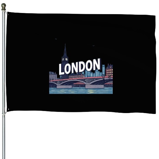 London Night Skyline Illustration House Flags