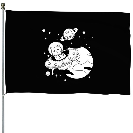 Space Cat Adventure Design House Flags