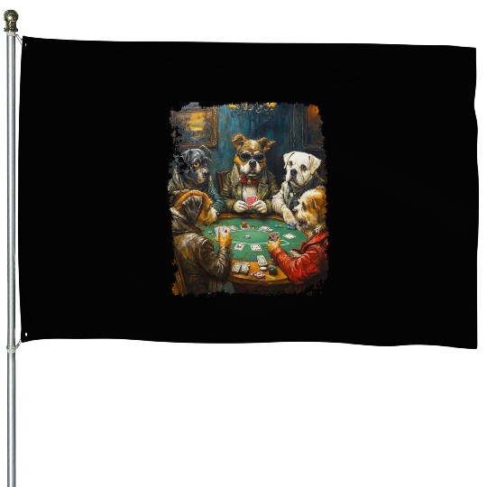 Playing Card Gambling Dog Playing Poker Cards House Flags
