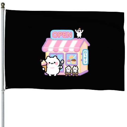 Kawaii Cat Ice Cream Shop Illustration House Flags