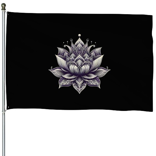 Intricate Lotus Mandala Design House Flags