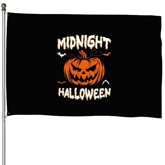 Midnight Halloween Pumpkin Scary Jack-O-Lantern House Flags