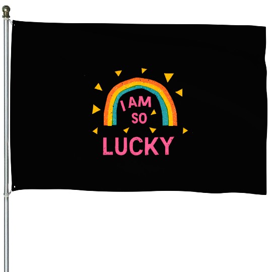 Colorful Lucky Rainbow Affirmation Design House Flags