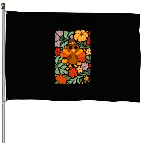 Festive Harvest Thanksgiving Turkey House Flags