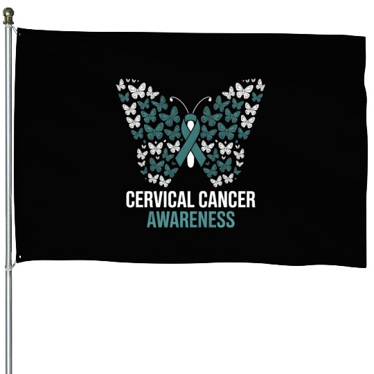 Cervical Cancer Awareness Butterfly Design House Flags