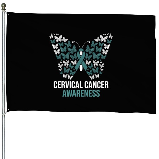 Cervical Cancer Awareness Butterfly Design House Flags