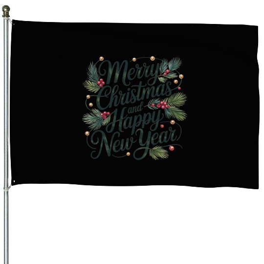 Title Elegant Merry Christmas and Happy New Year w House Flags