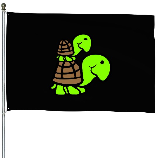 2 turtles piggyback mummy daddy child riding cute House Flags