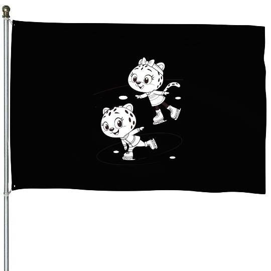 Black-and-White Leopard Cubs Ice Skating  House Flags