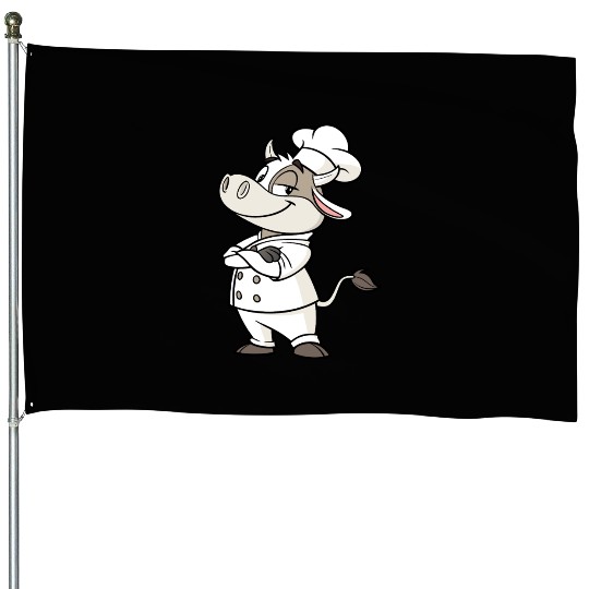 Charming Cow Chef Cartoon Illustration House Flags