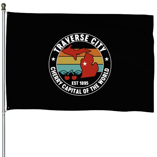 Traverse City Michigan Retro Cherry Capital House Flags