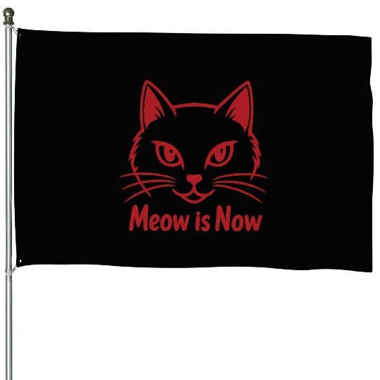 Elegant Cat Face with Bold Red Lines - Meow Is Now House Flags