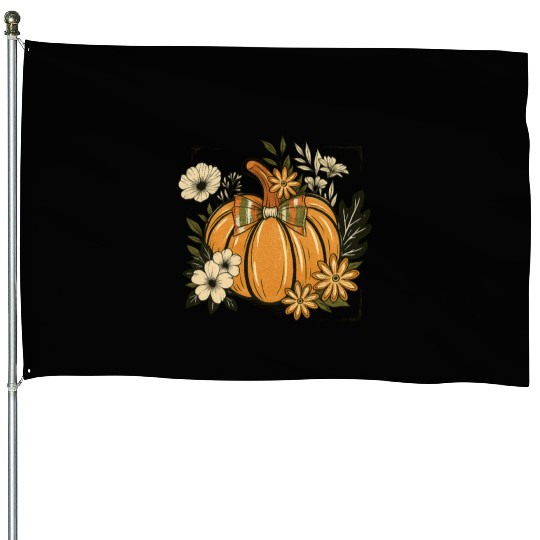 Vintage Floral Boho Pumpkin Cute Halloween Fall House Flags