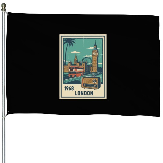 Vintage London 1968 Retro Travel Poster House Flags