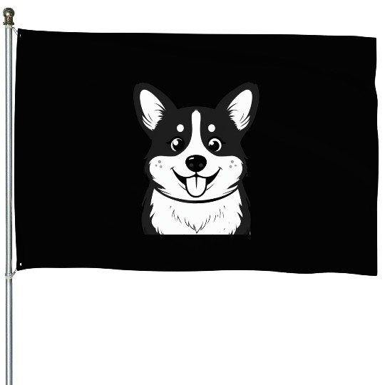Happy Corgi Face House Flags