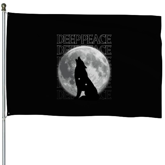 Wolf Howling at Full Moon Design House Flags