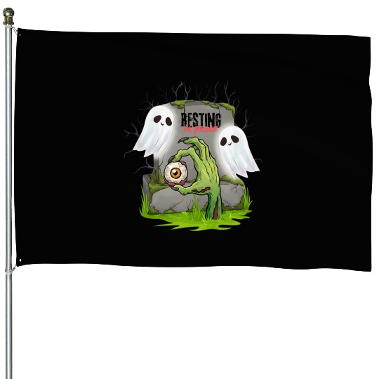 Spooky Graveyard with Ghosts and Eye House Flags