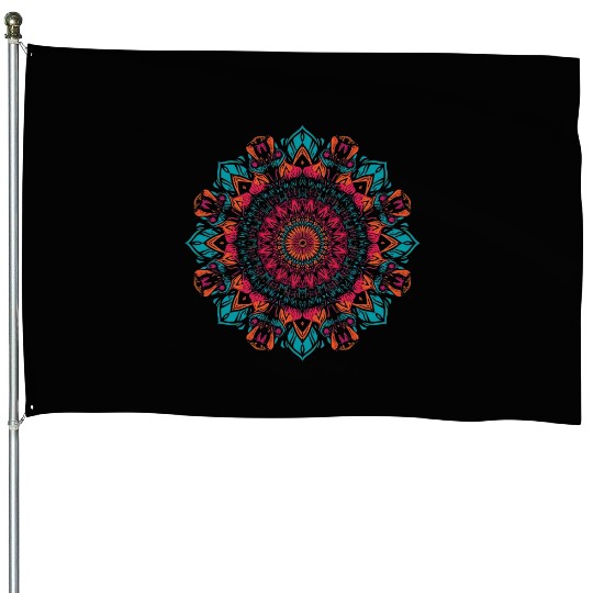 Vivid Floral Mandala Pattern House Flags