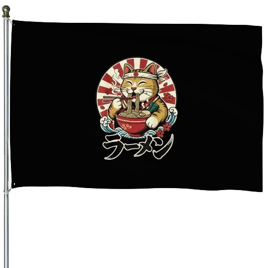 Victory Cat Ramen Illustration House Flags