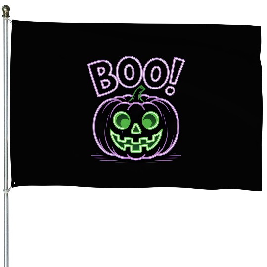Neon Jack-O-Lantern Halloween Design House Flags