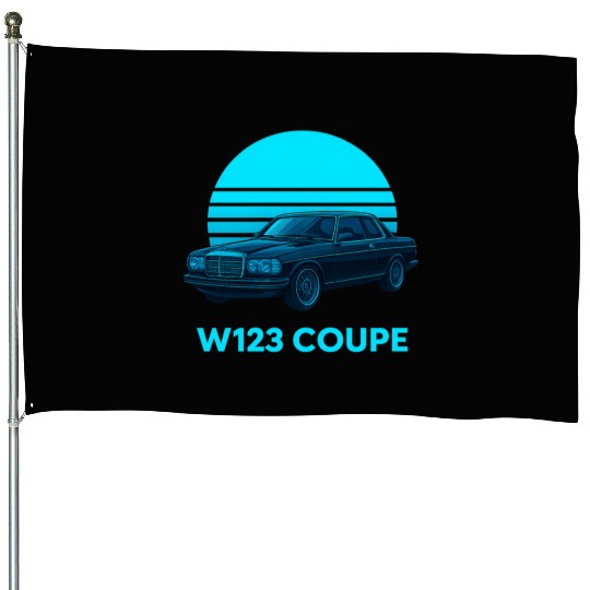 Black W123 Coupe – Neon Retro 80s Style Automotive House Flags