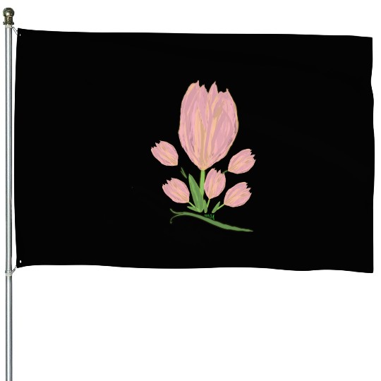 Elegant Pink Tulips  Illustration House Flags