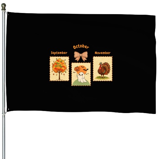 Autumn and Halloween Season Symbols House Flags