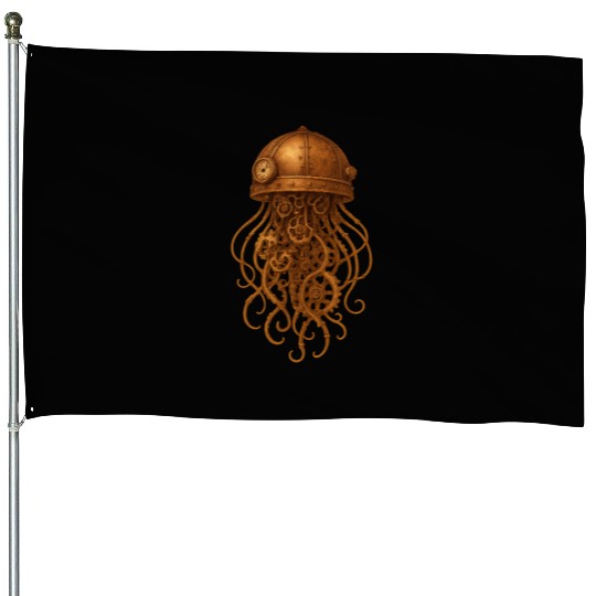 Steampunk Octopus Helmet Design House Flags