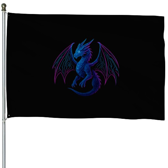 Neon Circuit Dragon Illustration House Flags