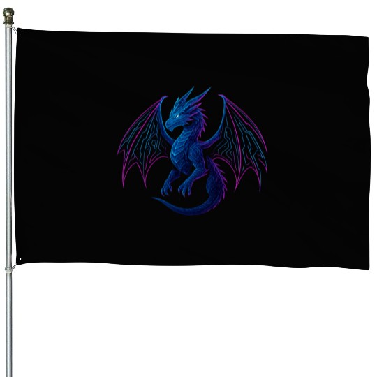 Neon Circuit Dragon Illustration House Flags