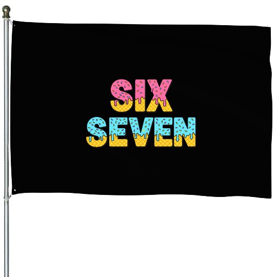 67 Six Seven Meme Funny Ice Cream Drip Waffle Cone House Flags