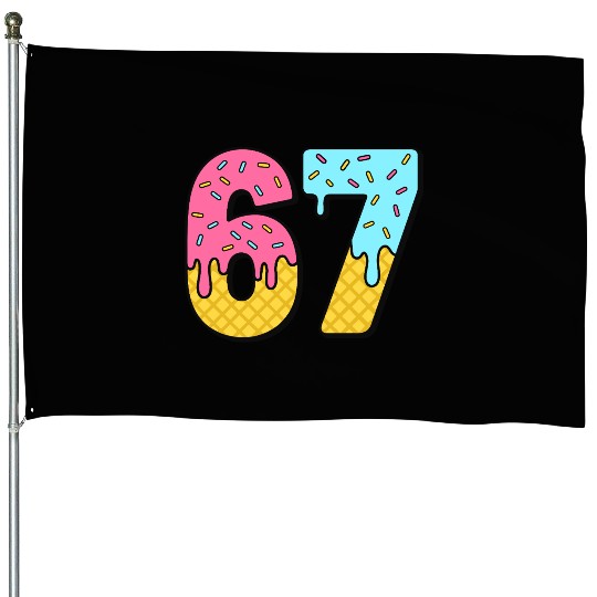 Six Seven Meme Ice Cream Drip Waffle Cone Funny 67 House Flags