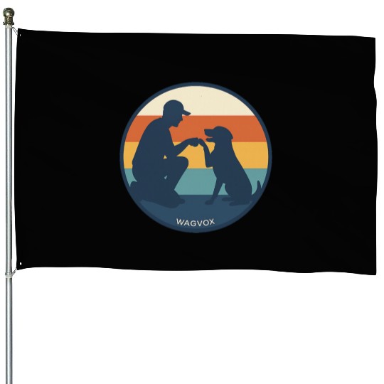 Dog Dad Retro Sunset Badge House Flags | Wagvox