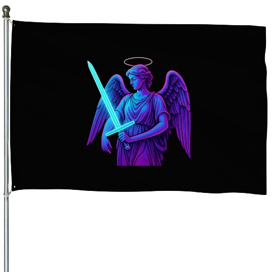 Neon Angel Warrior Illustration House Flags