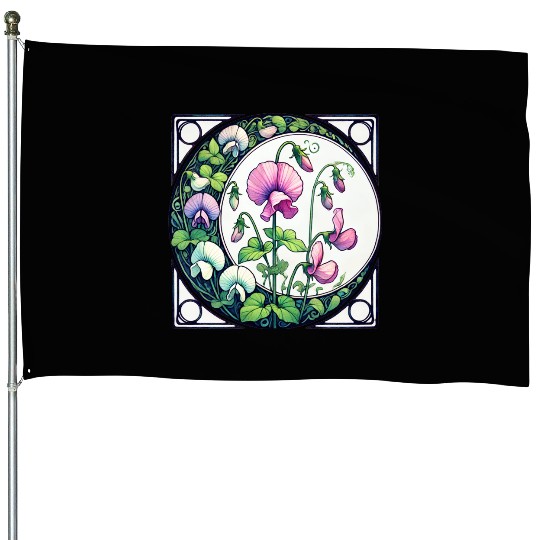 Art Nouveau Sweet Pea Botanical Design House Flags