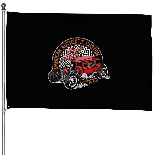Vintage Hot Rod Car Illustration House Flags