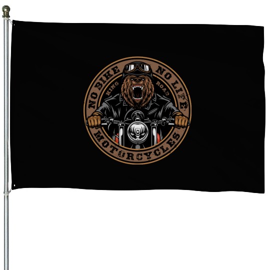 Roaring Bear Motorcycle Bike Life House Flags