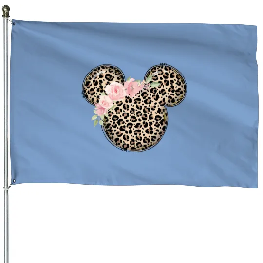 Disney Floral Minnie Leopard House Flags, Disney Vacation House Flags, Disney Minnie Mouse House Flags