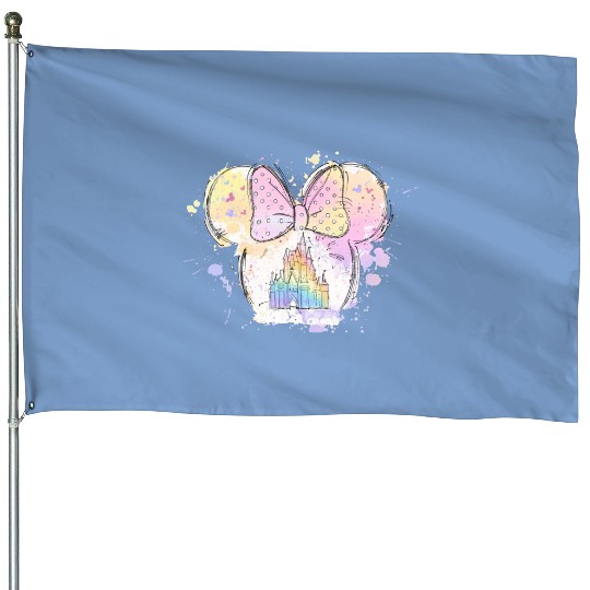 Disney Minnie Ears Castle Watercolor House Flags, Disney House Flags for Women, Disney Family Vacation 2023 House Flags