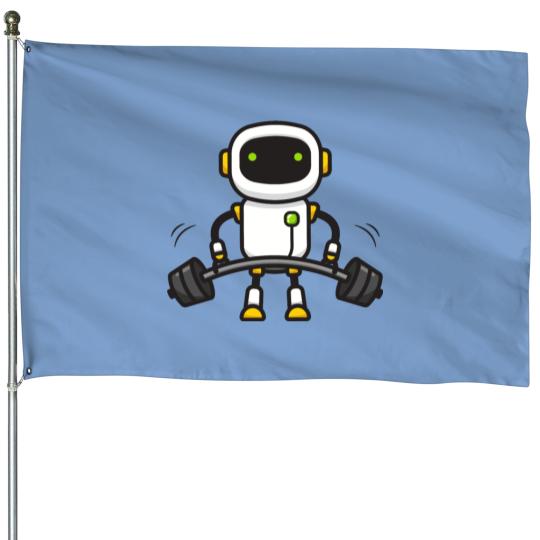 Robot lifting weight House Flags