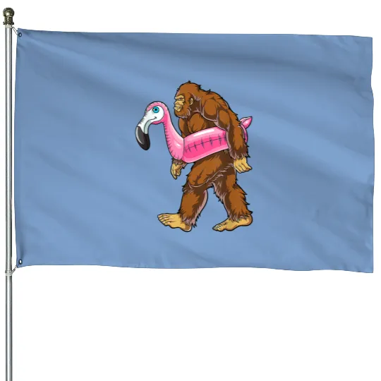 Pool Party Bigfoot Flamingo Men Women Sasquatch Pink Float House Flags