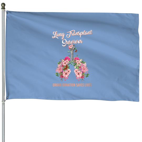 Discover Womens Lung Transplant Survivor Organ Donation Saves Lives Floral V-Neck House Flags House Flags
