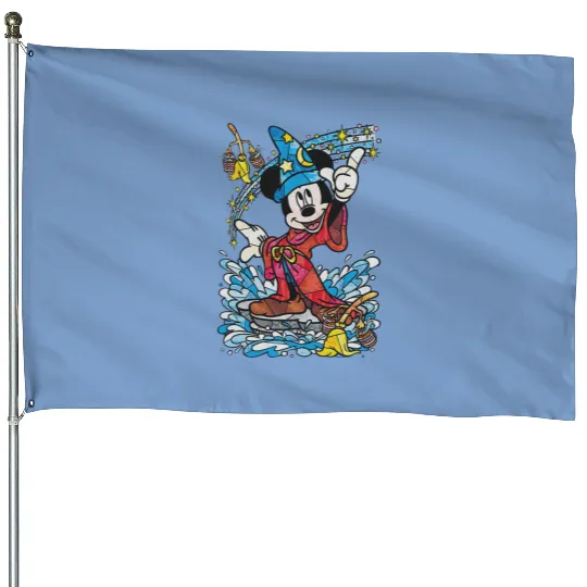 Disney Fantasia Sorcerer Mickey Mouse Magic Wizard Retro House Flags, Magic Kingdom House Flags Family Birthday Gift