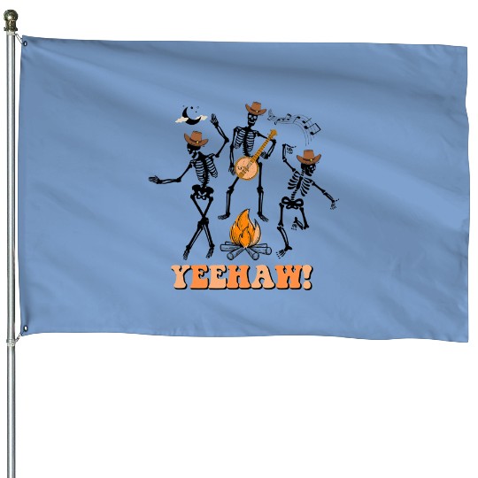 ern Country Music Dancing Skeleton Yeehaw House Flags
