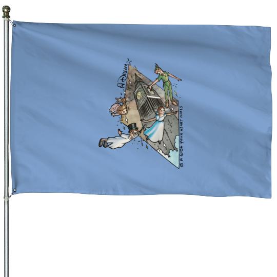 Retro 90s Disney Peter Pan Darling Flight Neverland House Flags, Disney Never land map