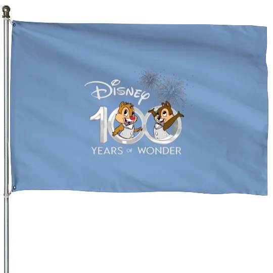 Disney 100 Years of Wonder House Flags, 100th Anniversary House Flags, Chip and Dale House Flags