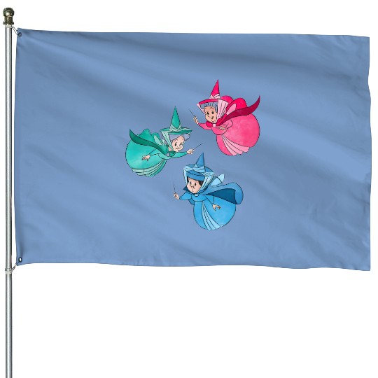 Disney Sleeping Beauty Good Fairies Flora Fauna Merryweather House Flags