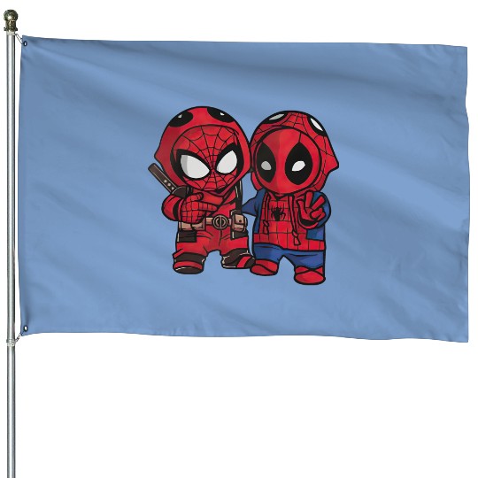 Marvel Spider-man And Deadpool Cosplay Cute Friends Unisex House Flags, Disneyland Family Vacation